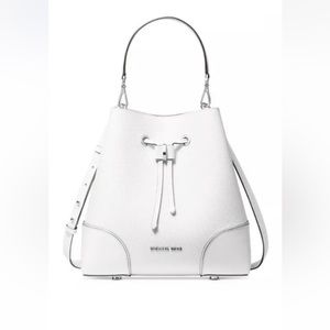 Michael Kors Mercer Gallery Convertible Bucket Optic White/ Silver Leather Bag